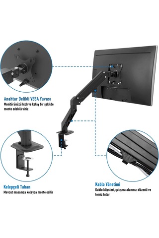Venaliastore 13-27'' Monitör Kolu Amortisörlü Vesa Masaüstü Stand