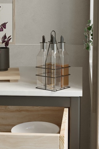 Teknotel 4'lü Cam Şişeli Yağdanlık Sosluk Sirkelik Standı Mat Siyah Mg023 Siyah