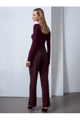 Dilvin 72252 Dikiş Detaylı Süet Görünümlü Pantolon-bordo Bordo