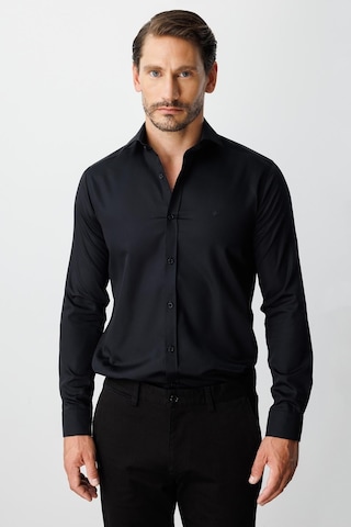 Igs Siyah Regular Fit Geniş Kalıp Klasik Yaka Düz Uzun Kollu Cepsiz %100 Pamuk Non Iron Ütü İstemeyen Gömlek -23973