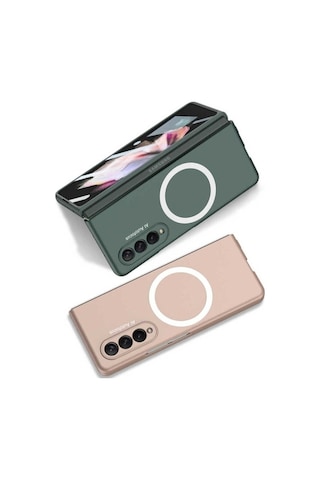 Samsung Uyumlu Galaxy Z Fold 3 Kılıf Wireless Şarj Özellikli Zore Kıpta M-safe Kapak Siyah