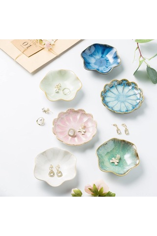 Kangvka Seramik Dekoratif Saklama Tabakası - Yüzük, Küçük Eşya Ve Anahtar Depolama - Retro Mavi Glaze - Ev Dekoru Mavi