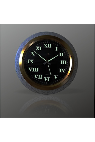 Büyük Çatlatma Beyaz Bombe 35Cm Fosforlu Siyah Zeminl Duvar Saati Beyaz