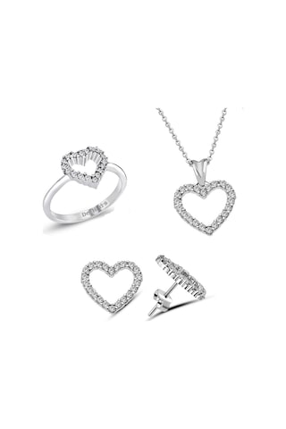 Kuyumcudukkani Kalp Figürü Zirkon Taşlı Mini Set -24039-w-w Beyaz