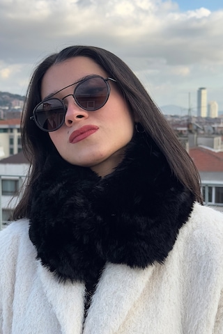 Mollycrush Kadın Siyah Peluş Kürk Boyunluk Mıknatıslı Premium Kışlık Boyunluk Siyah
