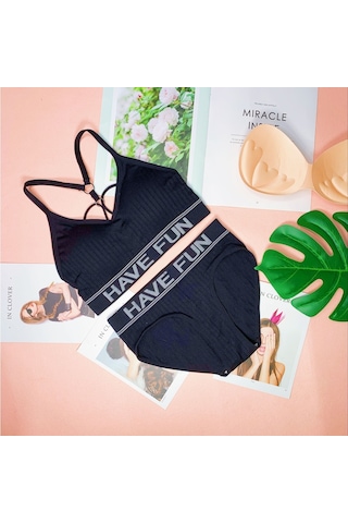 Talay_Bilgisayar Şık Sutyen Seti Dikişsiz Yoga Sutyen + Spor Şort Siyah