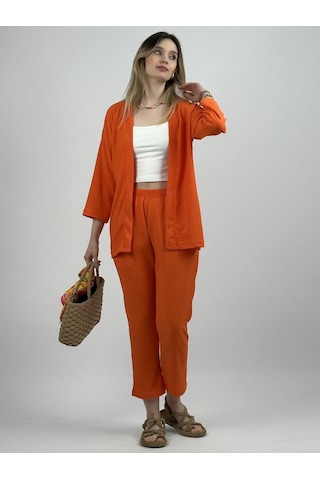 Kadın Pantolonlu Alt Üst İkili Kimono Takım Rahat Kalıp 001