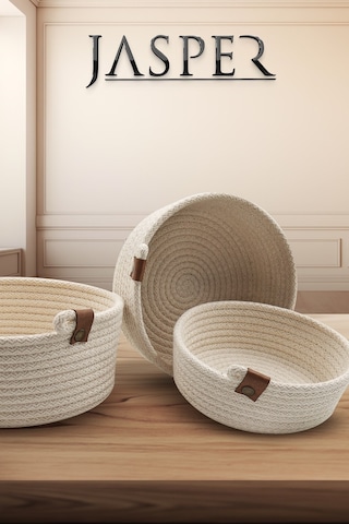 Jasper 3'lü Krem Jüt Hasır Sepet Oval Özel Tasarım Organizer
