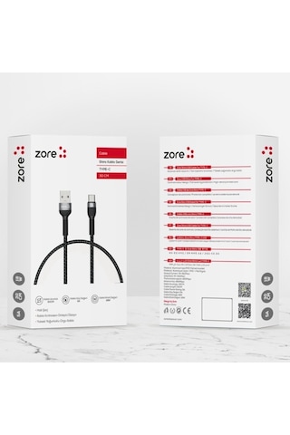 Shira Serisi Type-C 5A 18W 480Mbps Usb Kablo 30 Cm-Siyah