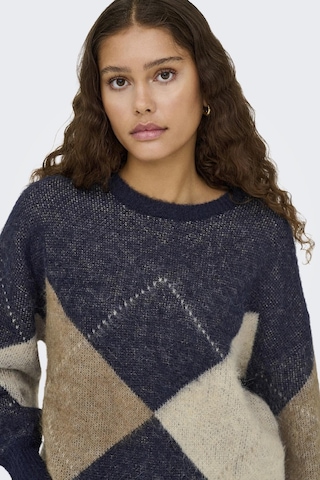 Only Noeme Life Ls Jacquard O-neck Kadın Triko Kazak Jakarlı Bisiklet Yaka Mavi