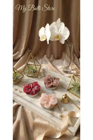 3'lü Orkide Tealight Dekoratif Soya Mum Beyaz