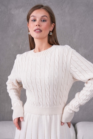 Flex Fashıon Saç Örgülü Trend Popüler Triko Mini Elbise Ekru - 662242424 Ekru - 662242424 Ekru