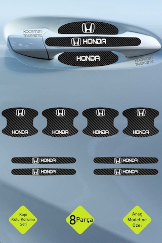 Yeni Nesil Honda Universal Karbon Kapı Kolu Koruma Seti Universal Modeline Tam Uyumlu, Beyaz Yazılı Tasarım