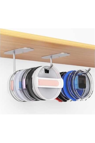 Ulzyvf 2'li Kapak Organizatörü - Yatay Dizayn, Kendinden Yapışkanlı, Dolap Altı, Çoklu Kapak Saklama, Paslanmaz Çelik Gümüş
