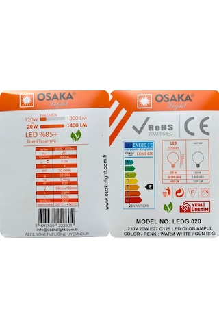 Osaka 20w 120w 3000k Sarı Işık E27 Duylu Kalın Duy Glop Led Ampul