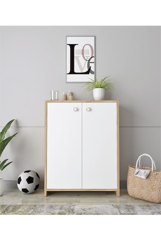 Floradesign Capy Ayakabıl Dolabı Ayakkabilik - Çok Amaçli Dolap Meşe / Beyaz Meşe - Beyaz