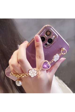 Teknomoda Apple Uyumlu iPhone 11 Kılıf El Askılı Tutamaçlı Kamera Korumalı Renkli Gold Kenar Silikon Kapak