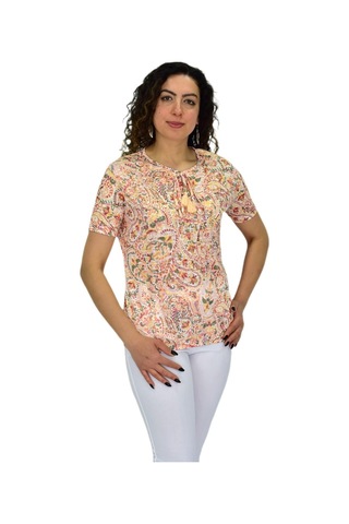 Linsolita Kadın Kısa Kol Baskılı Bluz Bgl-st04703 Turuncu
