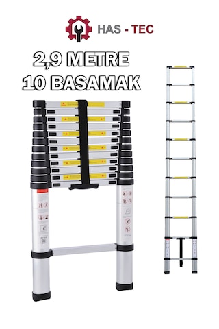 Teleskopik Merdiven 2,9 Metre 10 Basamaklı Düz Uzayan