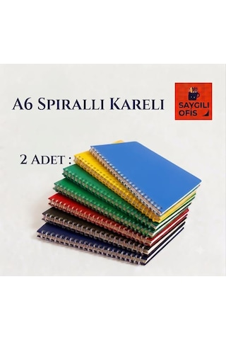 Spiralli Pp. Kapak Ödev Defteri A6 60 Yaprak Kareli Not Defteri Telli 2 Adet Çok Renkli