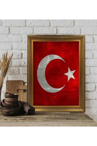 Türk Bayrağı Altın Yaldız Çerçeveli A3 Tablo