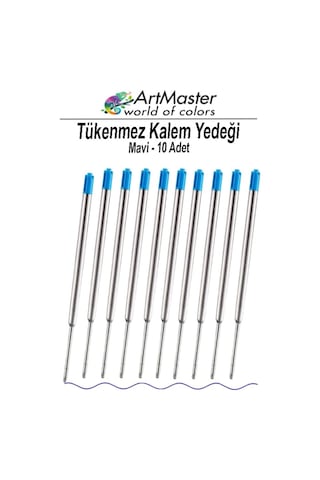 Tükenmez Kalem Yedeği Mavi 10 Adet Metal Tükenmez Kalem İçi Mavi Yedek Tükenmez Ofis Jel Kalem İçi Kalem İçi Okul Mavi
