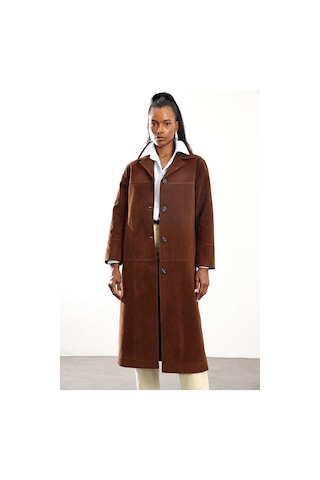 Kahverengi Nubuk Midi Palto Kahverengi