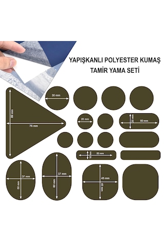 Yapışkanlı Polyester Mont Tamir Yaması 36 Adet Haki