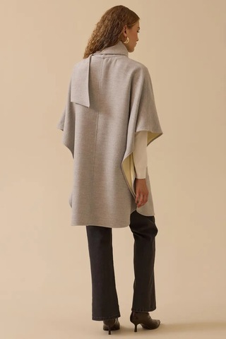 Kadın Tokalı Şal Detaylı Panço - Gri Gri