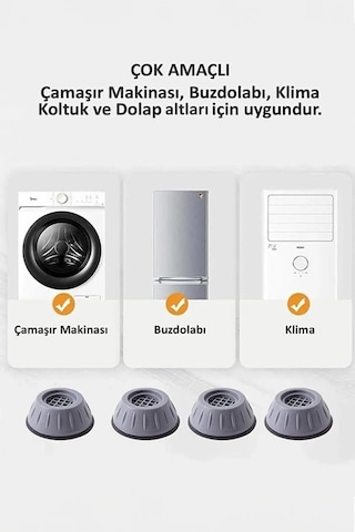 Beyaz Eşya Altlığı Ayağı 4 Adet Çamaşır Bulaşık Makinası Buzdolabı Yükseltici Titreşim Önleyici