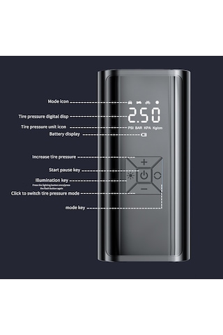 Yaozixa Araç Lastikleri İçin Taşınabilir Akıllı Hava Kompresörü, Kablosuz, Sayısal Göstergeli, 60w, 150psı, Powerbank Özelliği Usb-c Şarj