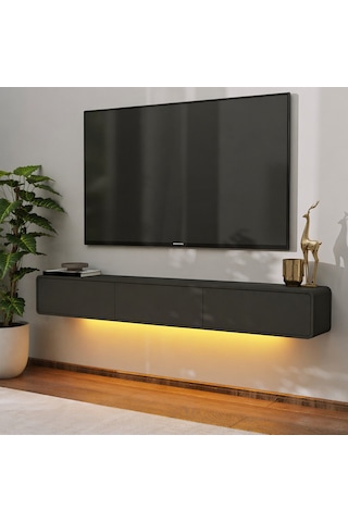 İnarch Dizayn Alba Led Işıklı Duvara Monte Tv Sehpası - 3 Kapaklı Tasarım Antrasit