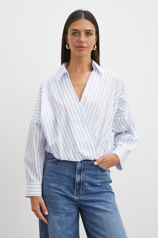 Uterpe Cross-front Striped Blouse Mavi
