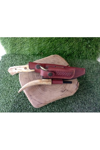 Tctknives El Yapımı Av Kamp Kılıflı Bıçak Kahverengi - Krem