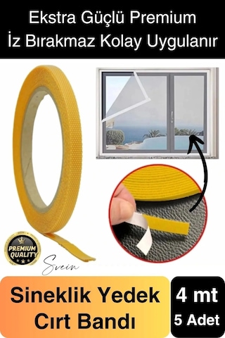 4 Mt Güçlü Premium Sineklik Yedek Cırt Bant Pencere Kapı Yapışkanlı Tül Sinek Perdesi Bandı 5 Adet