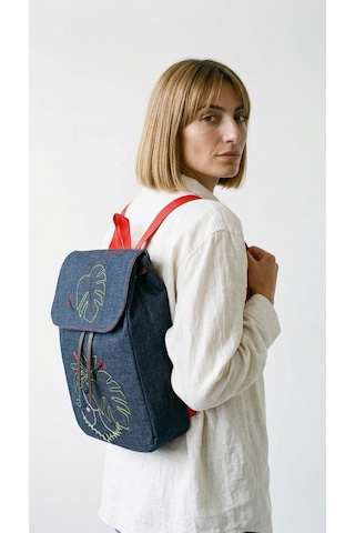 Fabric Craft Bag Sırt Çantası Kot Kumaş Nakışlı Astarlı 38x40 Cm Kot