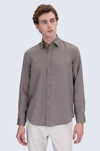 Hatemoğlu Vizon Comfort Fit Düğmeli Yaka %100 Keten Uzun Kollu Casual Gömlek