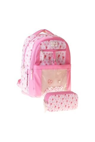 Calacilo Tiny Kız Çocuk Ayıcık Baskılı Okul Sırt Çantası Ve Kalemlik Seti - Setcc-c4062c Pembe - Krem