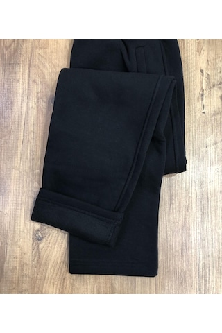 Erkek Siyah Battal Büyük Beden Battal Üç İplik İçi Polarlı Kalın Eşofman Altı