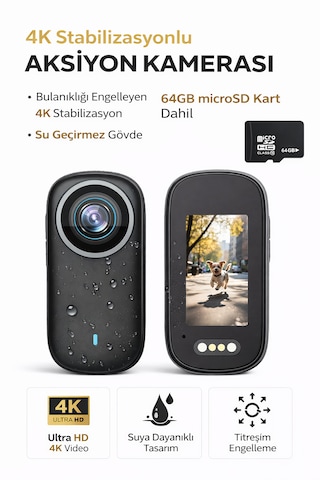 4k Ultra Hd Mini Aksiyon Kamerası Manyetik Klipsli Su Geçirmez Geniş Aksesuar Seti