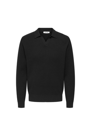 Only & Sons Onsphıl Reg 12 Struc Splıt Neck Knıt Erkek Black Kazak - 22035120 Siyah