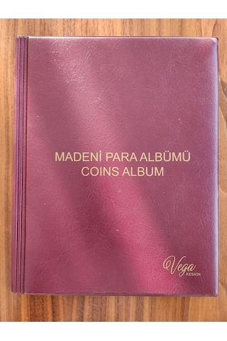 200 Adet Yerli Madeni Para Albümü Koleksiyon Kirmizi. Toplam 10 Sayfa. Her Sayfada 20