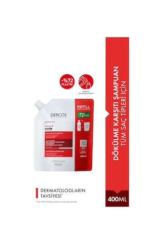 Dercos Energising Saç Dökülmesine Karşı Şampuan, Yeniden Dolum Paketi 400 Ml Tüm Saç Tipleri