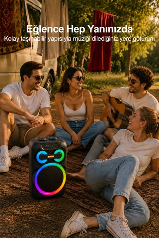 Taşınabilir Mikrofonlu 50w Led Işıklı Bluetooth Hoparlör Seti