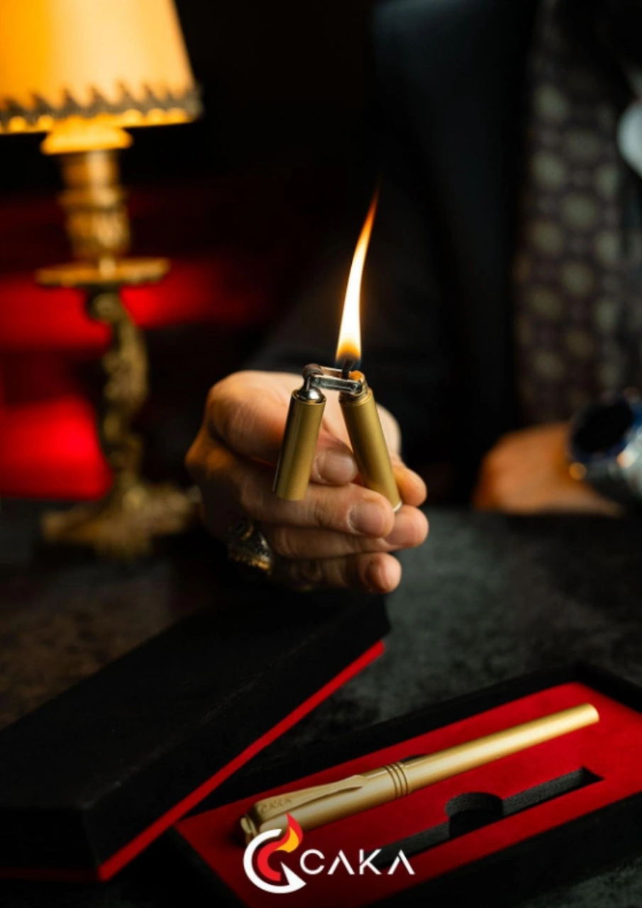 Caka Lighter Ateş & Mürekkep Serisi Gold Kalem & Çakmak Seti Gold