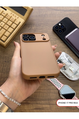 Apple iPhone 17 Pro Max Uyumlu Kamera Korumalı Darbeye Dayanıklı Renk Atmayan Keep Silikon Kılıf Kahverengi