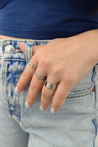 Chavin 3 Lü Eklem Yüzüğü Bayan Silver Yüzük Ev27by Gri