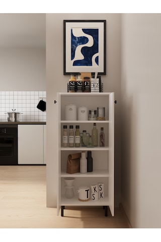 Modern Çok Amaçlı Kiler Dolabı - 4 Raflı Mutfak & Banyo Düzenleyici, Robot Süpürge Uyumlu 117x50x30 Cm Beyaz