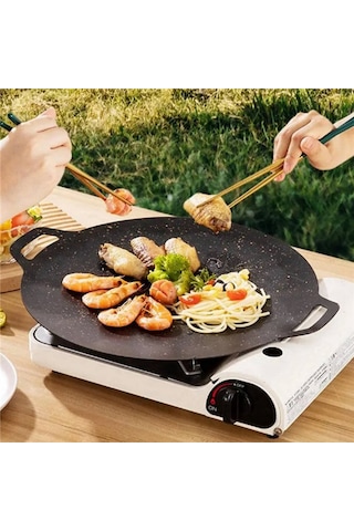 30cm Açık Hava Kamp Izgara Plakası Yapışmaz Kore Barbekü Plakası Siyah