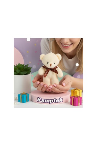 Peluş Tasarım Anahtarlık Aksesuar Ayıcık Hediyelik Anahtarlık Krem Krem